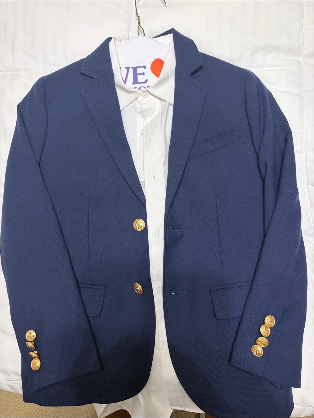 Navy boys Casual Blazer with Gold Buttons and white button up long sleeve
